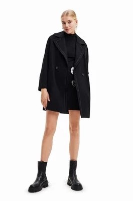 Zdjęcie produktu Desigual płaszcz 23WWEWAU WOMAN WOVEN OVERCOAT damski kolor czarny przejściowy dwurzędowy