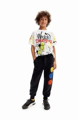Zdjęcie produktu Desigual spodnie dresowe bawełniane dziecięce kolor czarny z nadrukiem