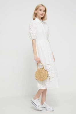 Zdjęcie produktu Desigual sukienka bawełniana BERKELEY kolor biały midi rozkloszowana 24SWVW59