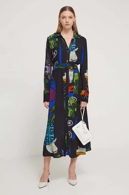 Zdjęcie produktu Desigual sukienka DREAM LACROIX kolor czarny midi rozkloszowana 24SWVW72