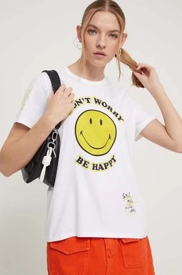 Zdjęcie produktu Desigual t-shirt MORE SMILEY damski kolor biały 24SWTKAL
