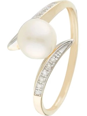 Zdjęcie produktu DIAMOND & CO Złoty pierścionek "Fenoa" z diamentami i perłą rozmiar: 52