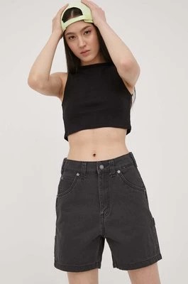 Zdjęcie produktu Dickies szorty jeansowe damskie kolor czarny gładkie high waist