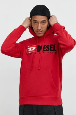Zdjęcie produktu Diesel bluza bawełniana S-GINN-HOOD-DIV męska kolor czerwony z kapturem z aplikacją