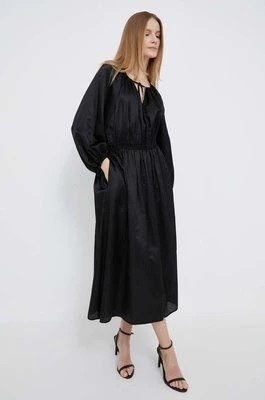 Zdjęcie produktu Dkny sukienka z domieszką jedwabiu kolor czarny midi rozkloszowana