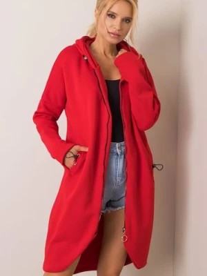 Zdjęcie produktu Długa bluza damska rozpinana - czerwona RUE PARIS