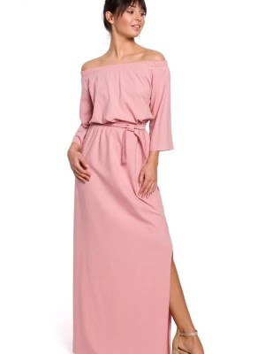 Zdjęcie produktu Długa sukienka hiszpanka z odkrytymi ramionami na lato pudrowy róż Be Active