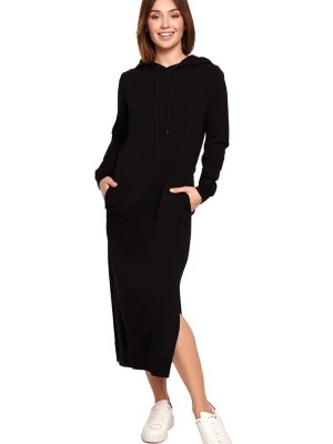 Zdjęcie produktu Długa sukienka jak bluza z kapturem i kieszeniami bawełniana czarna Be Active