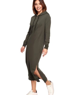 Zdjęcie produktu Długa sukienka jak bluza z kapturem i kieszeniami bawełniana zielona Be Active