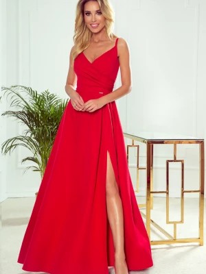 Zdjęcie produktu Długa sukienka na wesele rozkloszowana na ramiączkach czerwona Numoco