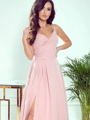 Zdjęcie produktu Długa sukienka na wesele rozkloszowana na ramiączkach pudrowy róż Numoco