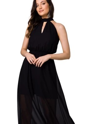 Zdjęcie produktu Długa sukienka szyfonowa wieczorowa z dekoltem halter czarna Makover