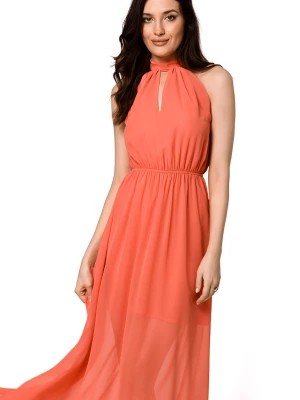 Zdjęcie produktu Długa sukienka szyfonowa wieczorowa z dekoltem halter pomarańczowa Makover