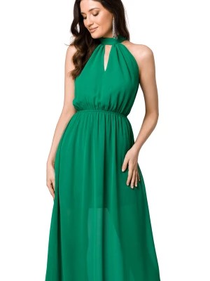 Zdjęcie produktu Długa sukienka szyfonowa wieczorowa z dekoltem halter zielona Makover