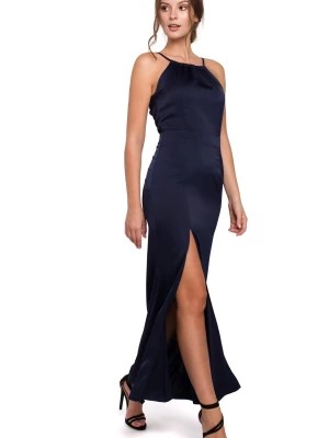 Zdjęcie produktu Długa sukienka wieczorowa na wesele błyszcząca halter neck granatowa Sukienki.shop