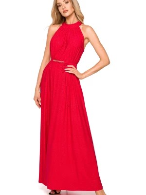 Zdjęcie produktu Długa suknia wieczorowa błyszcząca z dekoltem halter czerwona Polski Producent