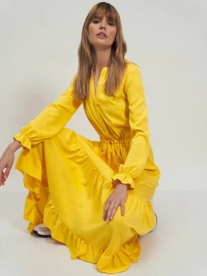 Zdjęcie produktu Długa żółta sukienka z falbanką Merg