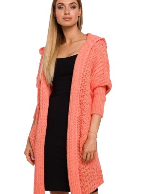 Zdjęcie produktu Długi sweter damski kardigan oversize z kapturem pastelowy róż Polskie swetry