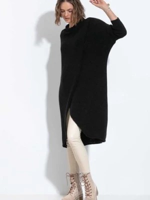 Zdjęcie produktu Długi sweter dzianinowy z rozcięciem - czarny Fobya
