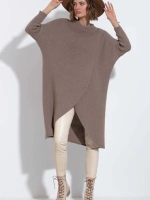 Zdjęcie produktu Długi sweter dzianinowy z rozcięciem - mocca Fobya