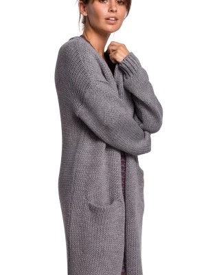 Zdjęcie produktu Długi sweter z kieszeniami ciepły kardigan o prostym fasonie szary Polskie swetry