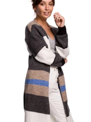 Zdjęcie produktu Długi sweter z w paski kolorowy kardigan z wełną bez zapięcia Polskie swetry
