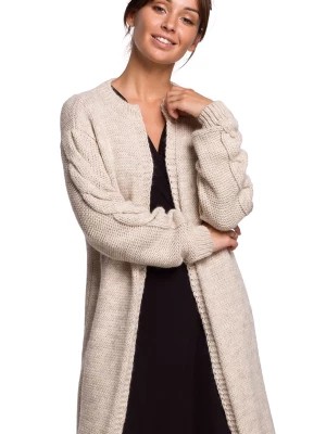 Zdjęcie produktu Długi sweter z wełną splot w warkocz beżowa miękka przędza Polskie swetry