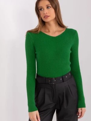 Zdjęcie produktu Dopasowany sweter w serek zielony