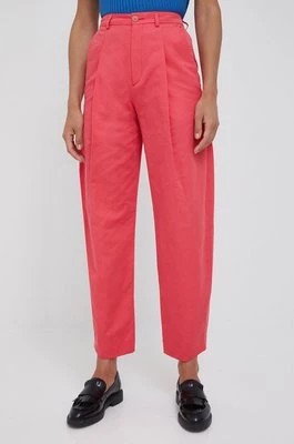 Zdjęcie produktu Drykorn spodnie bawełniane Accept damskie kolor różowy szerokie high waist