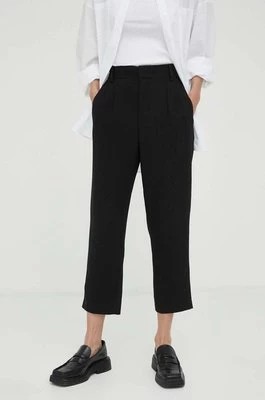 Zdjęcie produktu Drykorn spodnie lniane kolor czarny fason cygaretki high waist