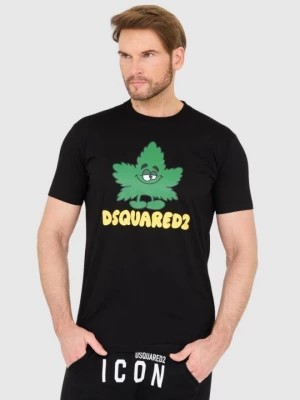 Zdjęcie produktu DSQUARED2 Czarny t-shirt z logo i zielonym liściem