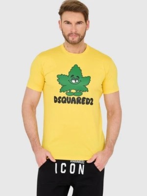 Zdjęcie produktu DSQUARED2 Żółty t-shirt z logo i zielonym liściem
