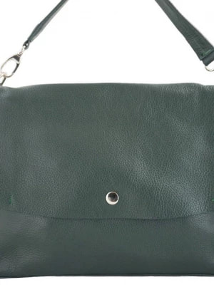 Zdjęcie produktu Duża torebka klasyczna ze skóry naturalnej miękkiej - Zielona ciemna Merg