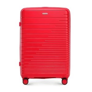 Zdjęcie produktu Duża walizka z polipropylenu z błyszczącymi paskami czerwona Wittchen