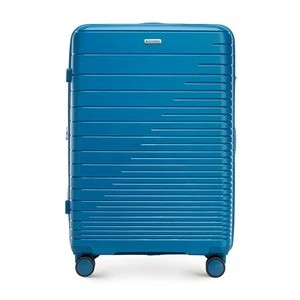 Zdjęcie produktu Duża walizka z polipropylenu z błyszczącymi paskami niebieska Wittchen