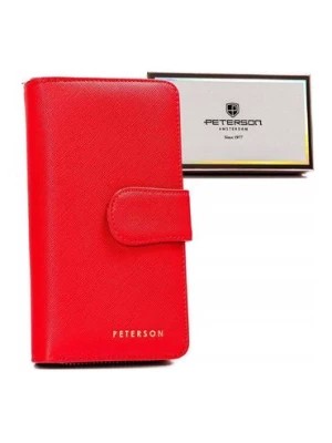 Zdjęcie produktu Duży, pionowy portfel damski czerwony ze skóry ekologicznej - Peterson