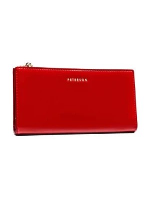 Zdjęcie produktu Duży portfel damski czerwony ze skóry ekologicznej - Peterson