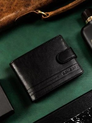 Zdjęcie produktu Duży, skórzany portfel męski na zatrzask — Rovicky czarny