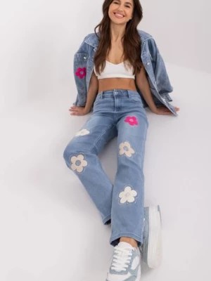 Zdjęcie produktu Spodnie jeansowe w kolorowe kwiaty Italy Moda
