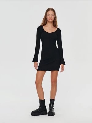 Zdjęcie produktu Dzianinowa sukienka mini z długim rękawem czarna House