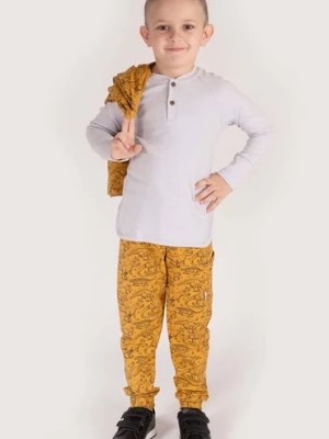Zdjęcie produktu Dzianinowe spodnie dresowe chłopięce musztardowe w dinozaury Nicol