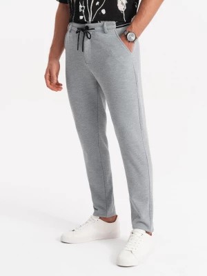 Zdjęcie produktu Dzianinowe spodnie męskie z gumką w pasie -  jasnoszare V1 OM-PACP-0116
 -                                    XL