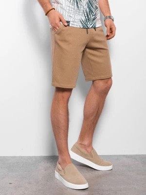 Zdjęcie produktu Dzianinowe szorty męskie z ozdobną gumka w pasie - jasnobrązowe V4 OM-SRCS-0110
 -                                    XL