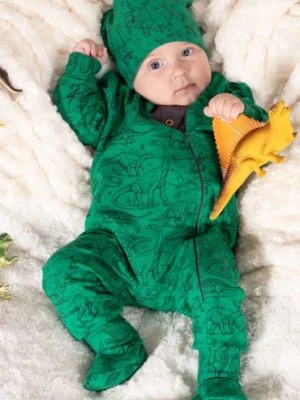 Zdjęcie produktu Dzianinowy pajac niemowlęcy dresowy zielony w dinozaury Nicol