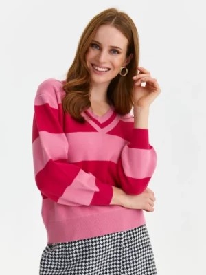 Zdjęcie produktu Dzianinowy sweter w paski  z dekoltem w serek TOP SECRET