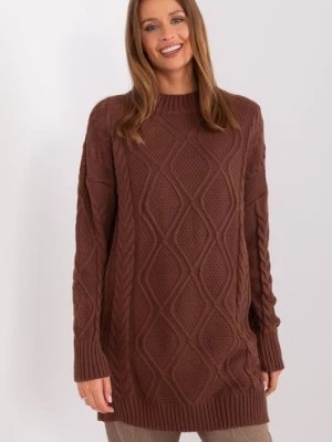 Zdjęcie produktu Dzianinowy sweter w warkocze brązowy