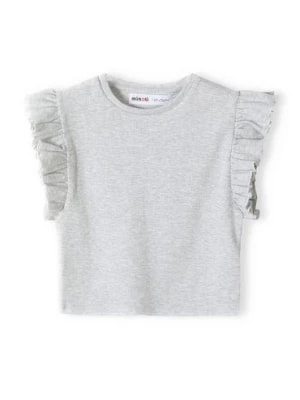 Zdjęcie produktu Dziewczęca bluzka z krótkim rękawem i falbanką- szara Minoti
