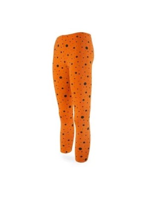 Zdjęcie produktu Dziewczęce legginsy  pomarańczowe z nadrukiem w czarne kropki TUP TUP