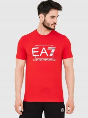 Zdjęcie produktu EA7 Czerwony męski t-shirt z dużym białym logo EA7 Emporio Armani