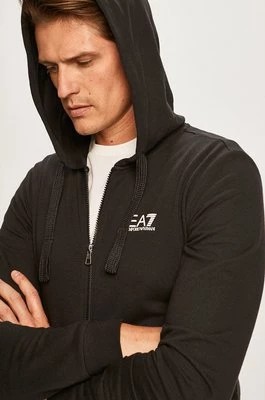 Zdjęcie produktu EA7 Emporio Armani bluza bawełniana męska kolor czarny z kapturem gładka